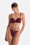 Bordo Aksesuar Detaylı Dantelli Push-Up Sütyen