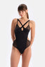 Siyah Tül Detaylı Balenli Bodysuit