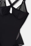 Siyah Tül Detaylı Balenli Bodysuit