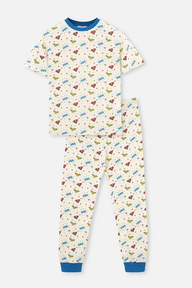 Ekru Erkek Çocuk Lisanslı Metraj Baskılı Pijama Takımı