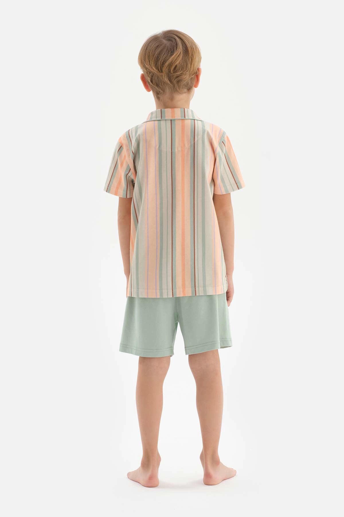 Multicolour Gömlek Yaka Çizgili Kısa Kollu Şortlu Pijama Takımı