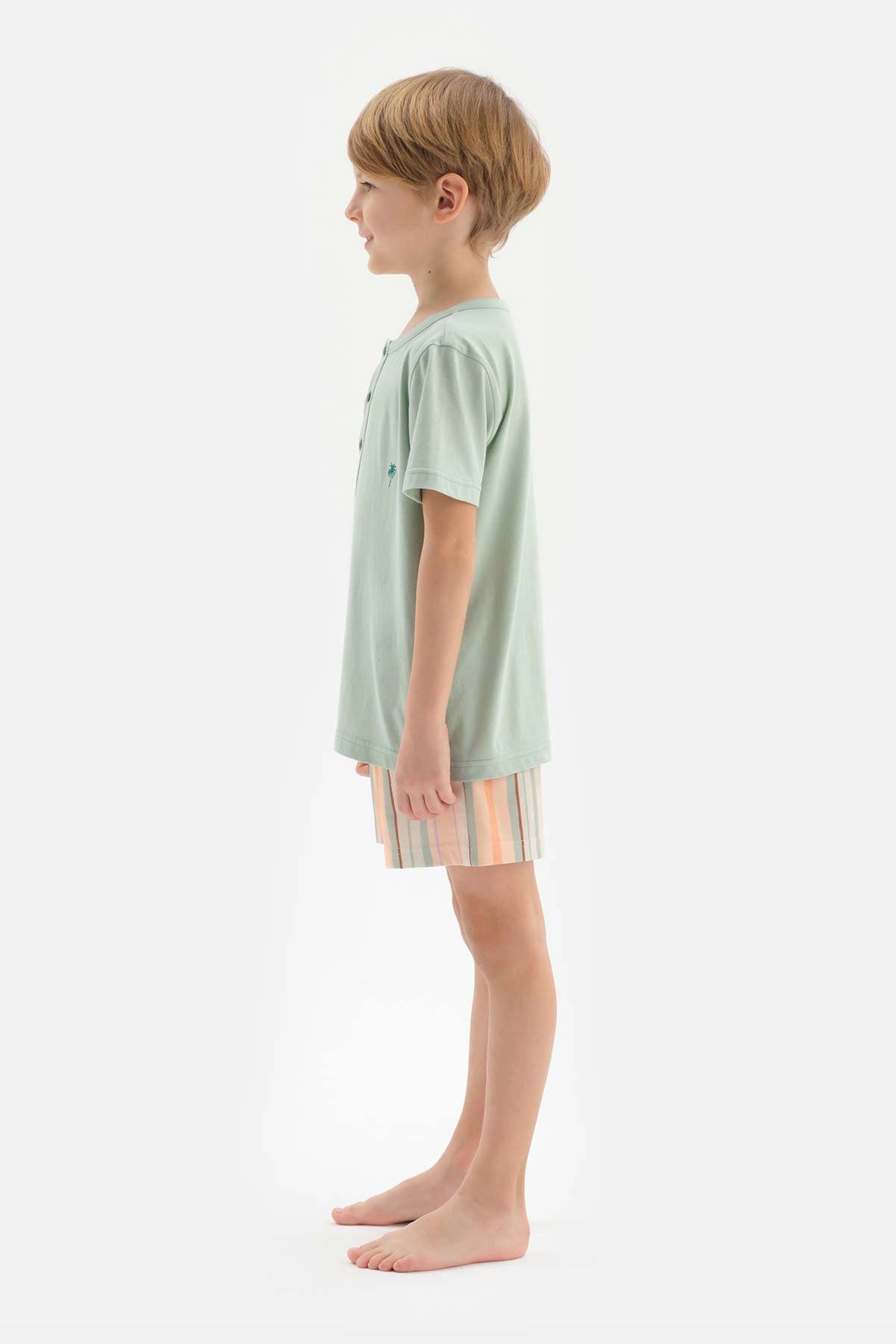 Mint Yarım Patlı Nakış Detaylı Tişört Şort Pijama Takımı