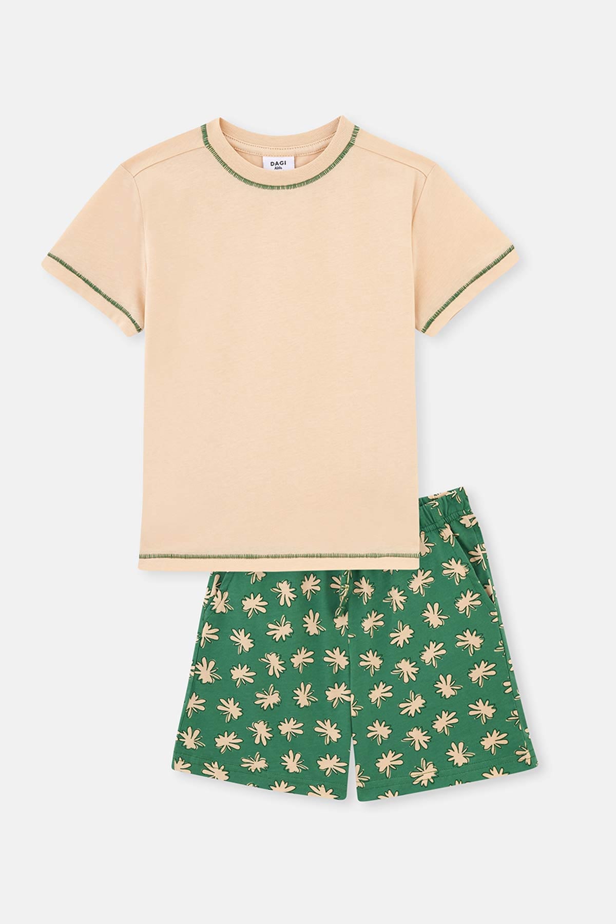 Somon Kısa Kollu Tişört Metraj Baskılı Şort Pijama Takımı