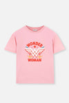 Pembe Kız Çocuk Wonder Woman Baskılı Kısa Kol Şortlu Pijama Takımı