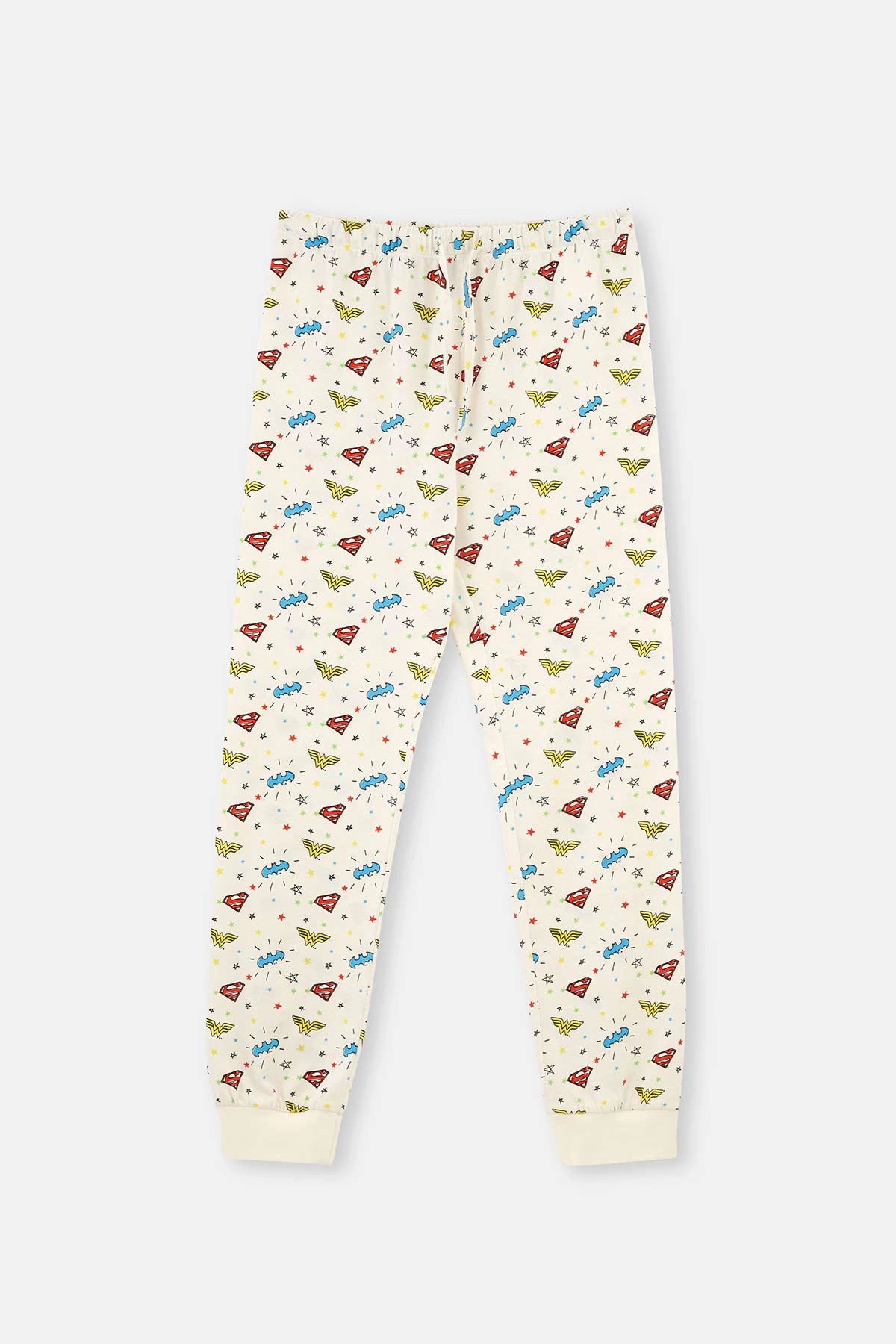 Ekru Wonder Woman Baskılı Kısa Kollu Tişört Pantolon Pijama Takımı