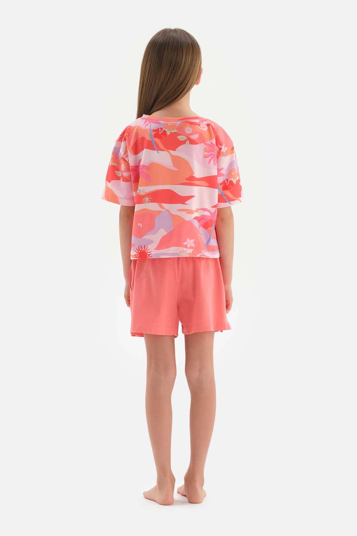 Pembe Metraj Baskılı Kısa Kol Tişört Şort Pijama Takımı
