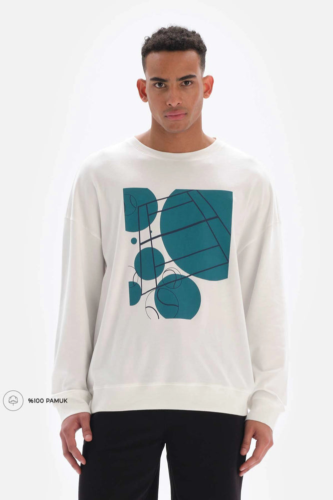 Beyaz Dagi Active is Baskılı Pamuklu Sweatshirt