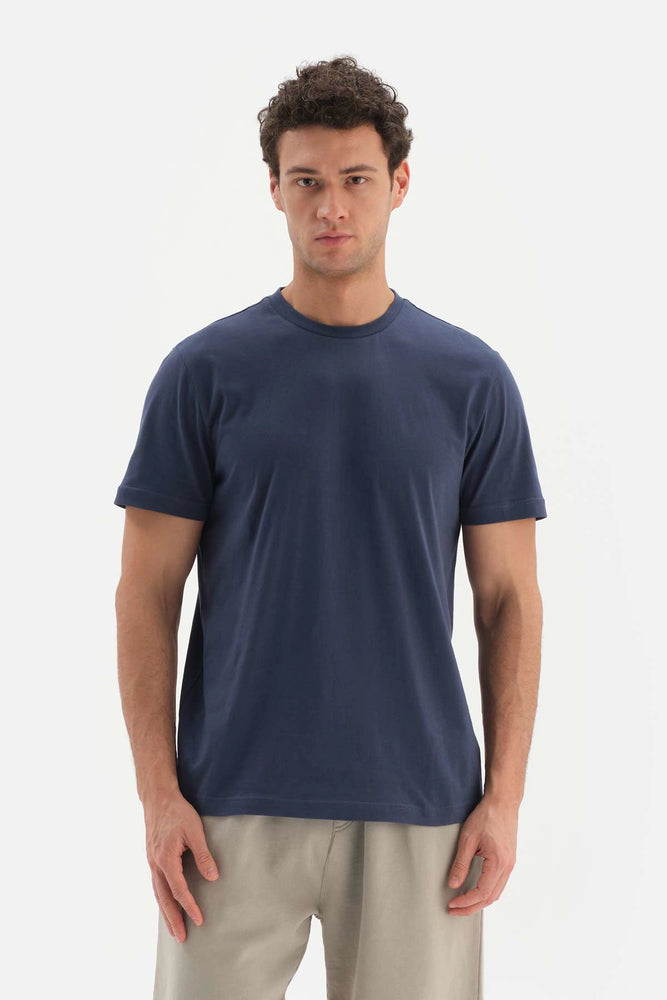 Lacivert Bisiklet Yaka Supima Pamuklu Kısa Kol T-Shirt