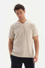 Bej V Yaka Basic Supima T-Shirt