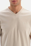 Bej V Yaka Basic Supima T-Shirt