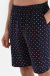 Lacivert Metraj Baskılı Viskon Şort Pijama Altı