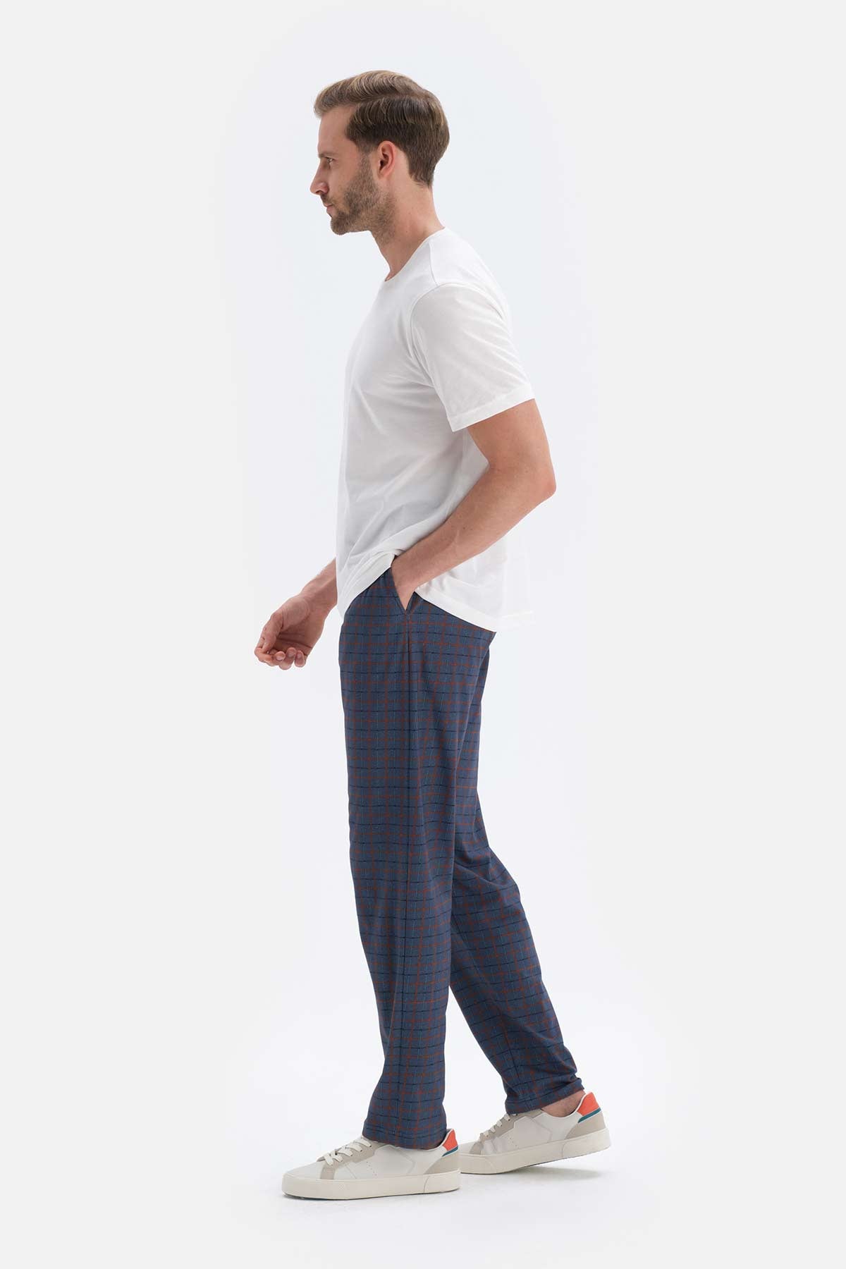 Lacivert Ekoseli Örme Pijama Altı