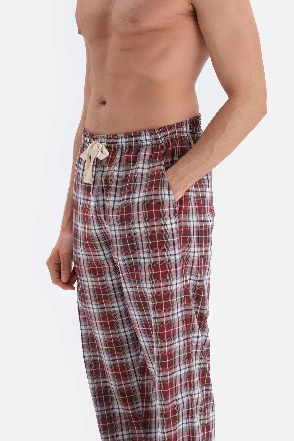 Bordo Ekoseli Dokuma Pijama Altı