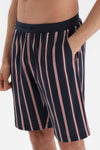 Lacivert Çizgili Gömlek Yaka Pamuklu Şortlu Pijama Takımı