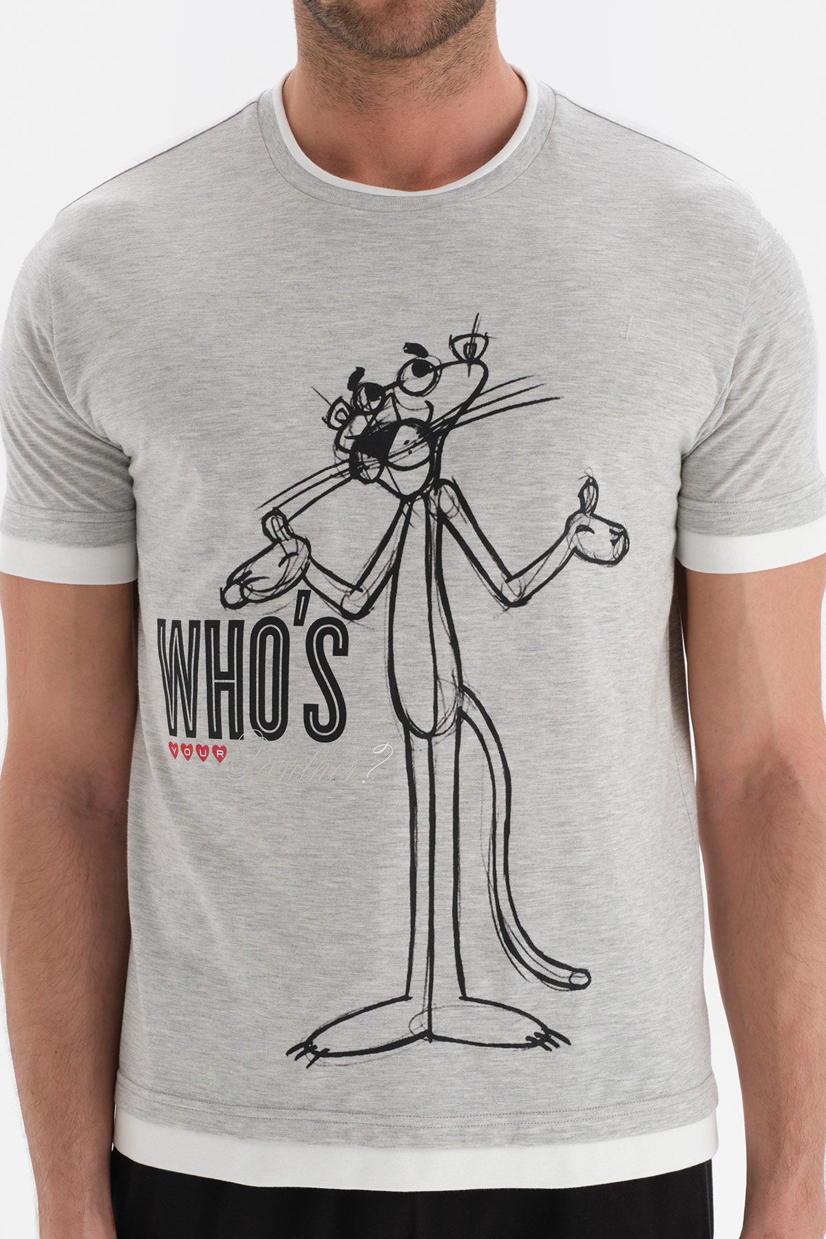 Gri Kısa Kol Panter Lisanslı Pamuklu Pijama Takımı