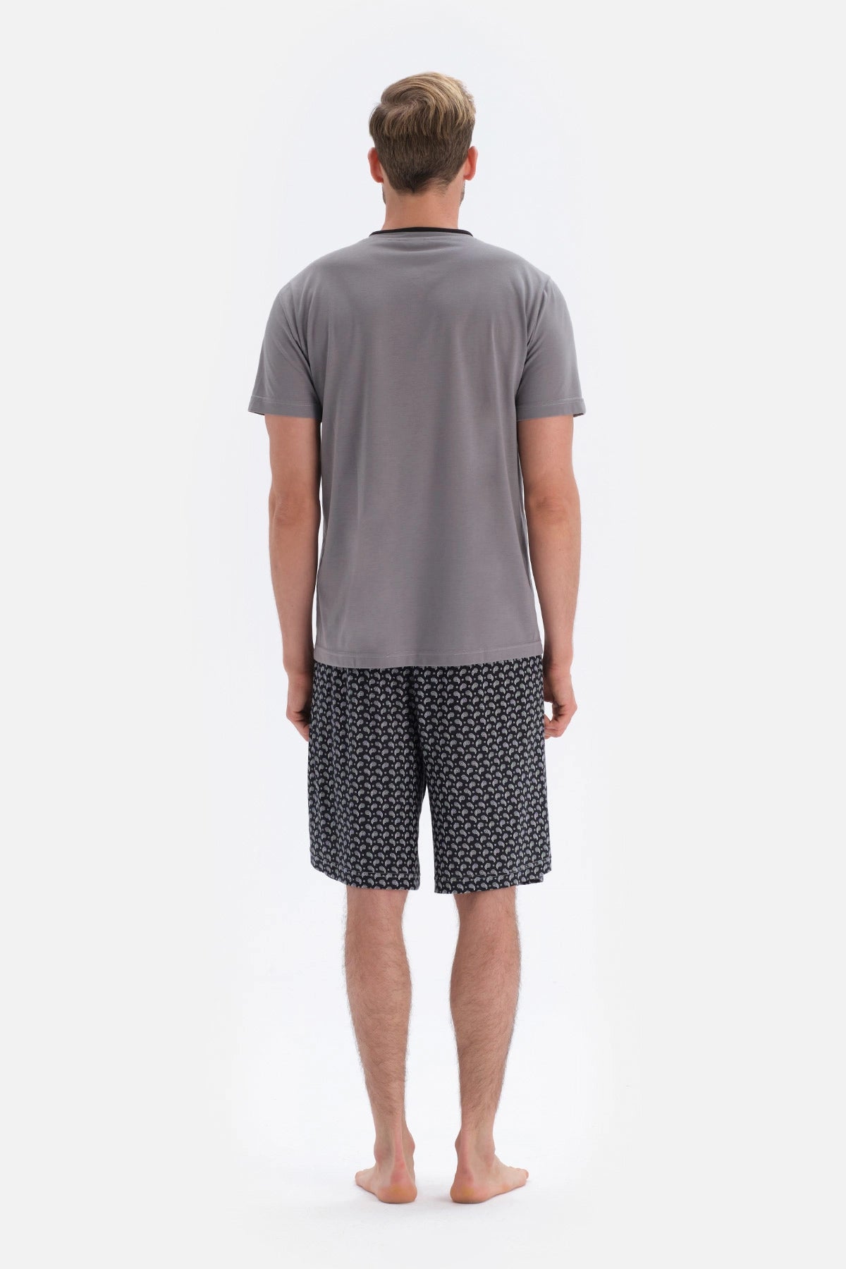 Gri Kısa Kol Üçlü Modal Set Damat Pijama Takımı