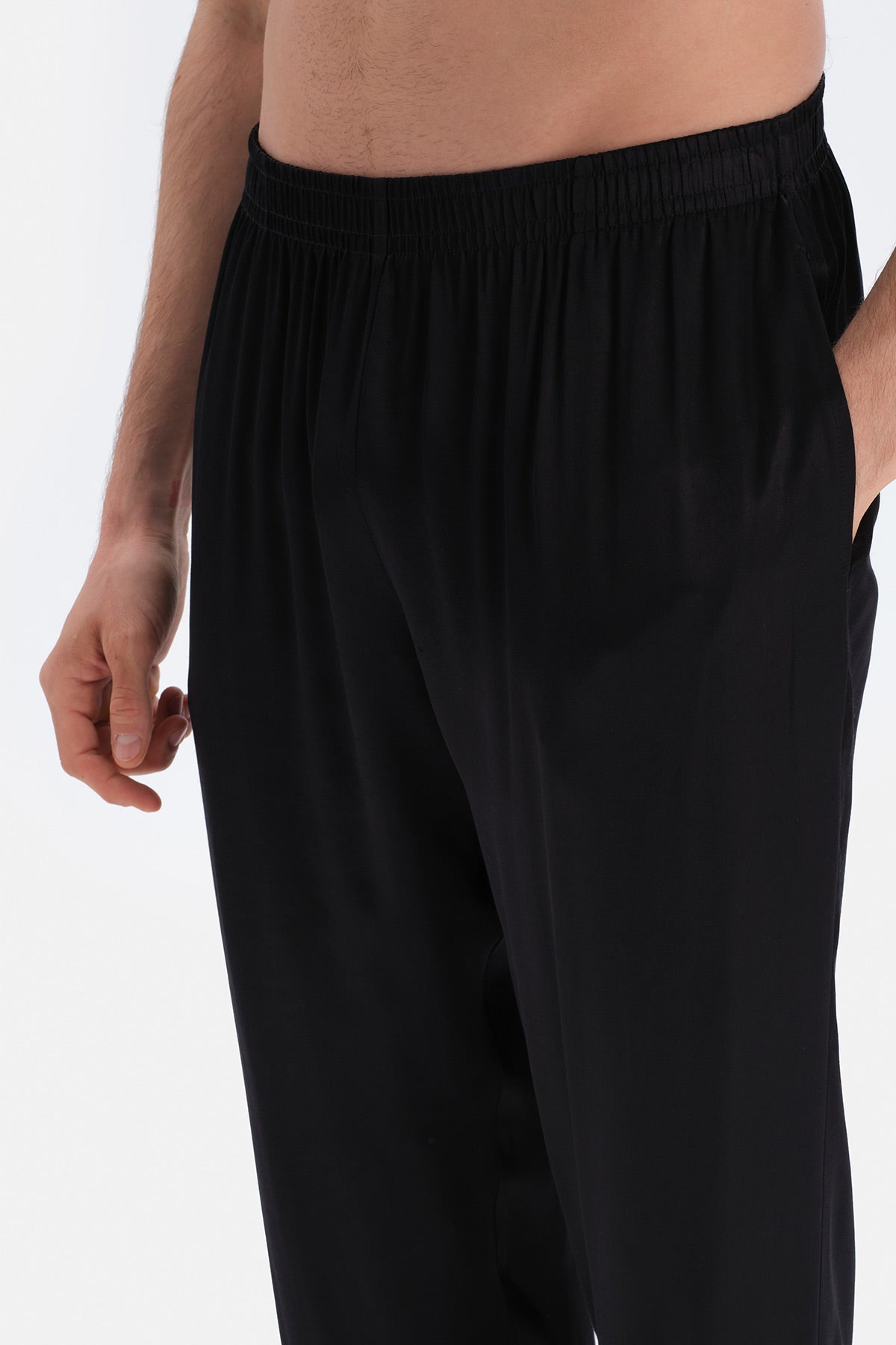 Siyah Uzun Kol Saten Damat Pijama Takımı
