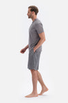 Gri T-Shirt Pantolon Şort Üçlü Set Damat Pijama Takımı