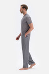 Gri T-Shirt Pantolon Şort Üçlü Set Damat Pijama Takımı