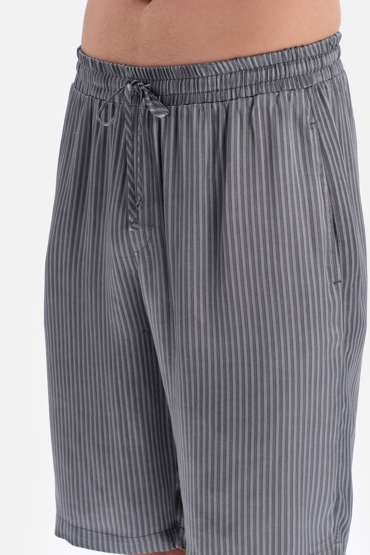 Gri T-Shirt Pantolon Şort Üçlü Set Damat Pijama Takımı