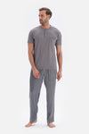 Gri T-Shirt Pantolon Şort Üçlü Set Damat Pijama Takımı