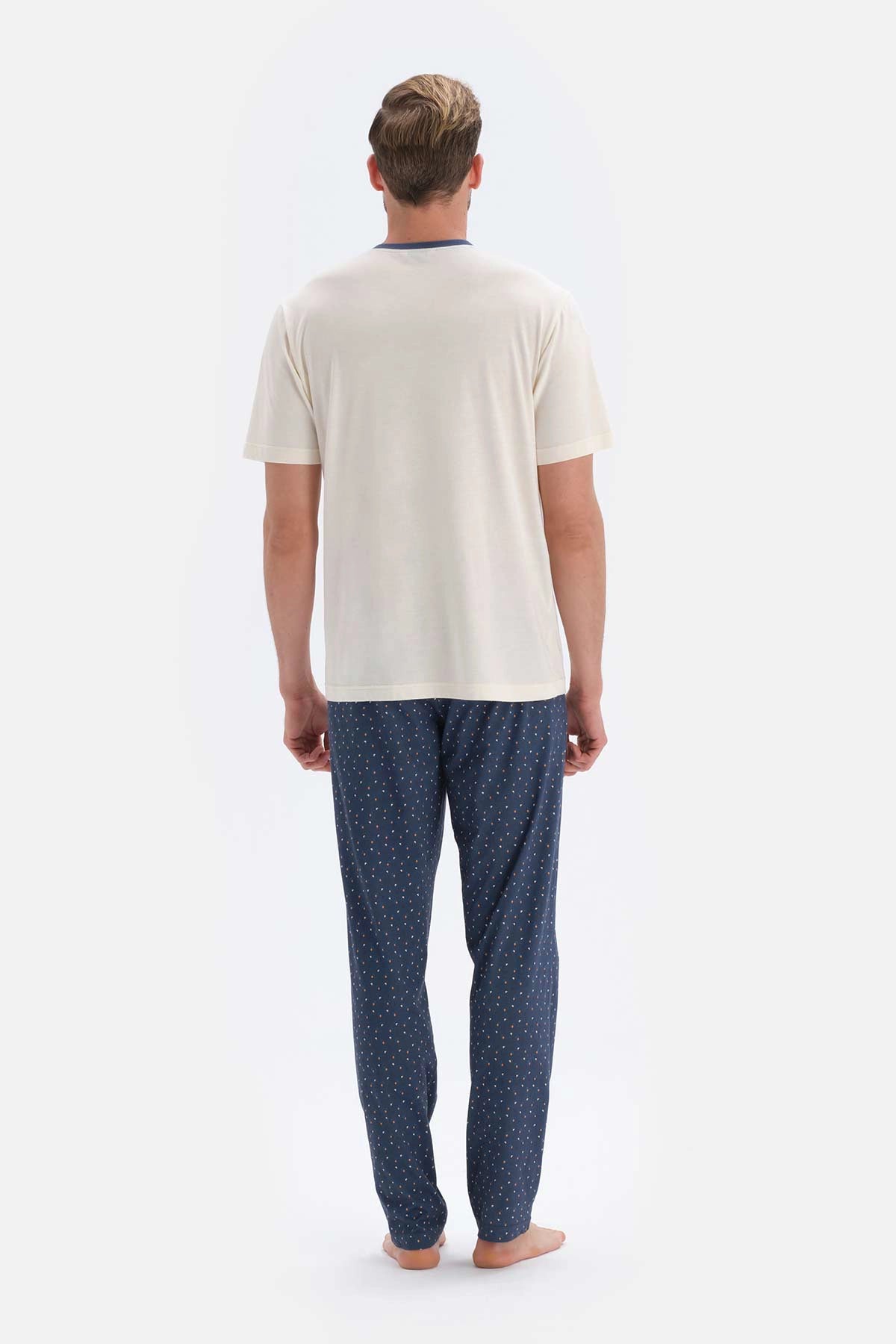 Ekru Kısa Kollu Örme Pijama Takımı