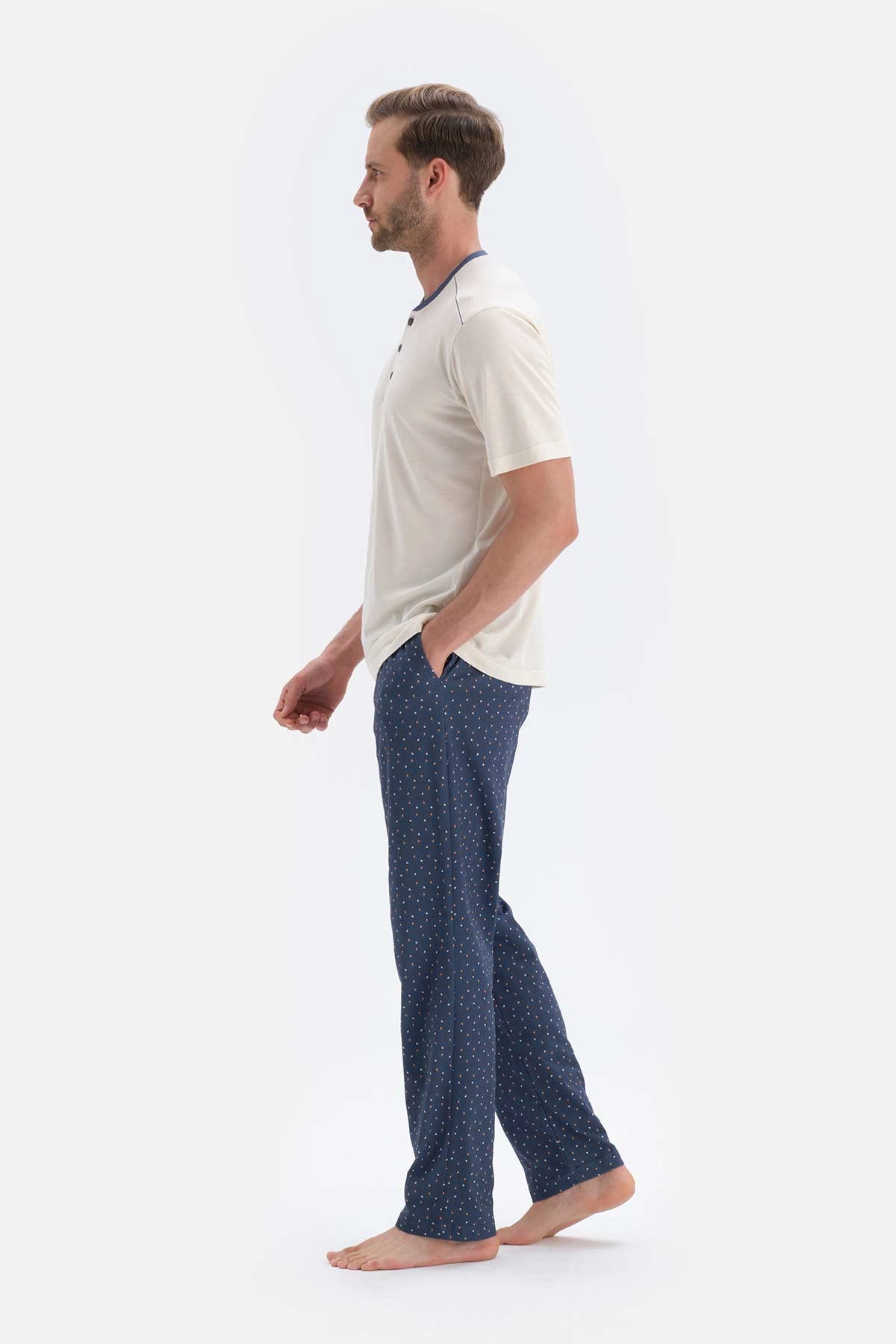 Ekru Kısa Kollu Örme Pijama Takımı