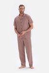 Karışık Karışık Metraj Desenli Gömlek Yaka Dokuma Pijama Takımı