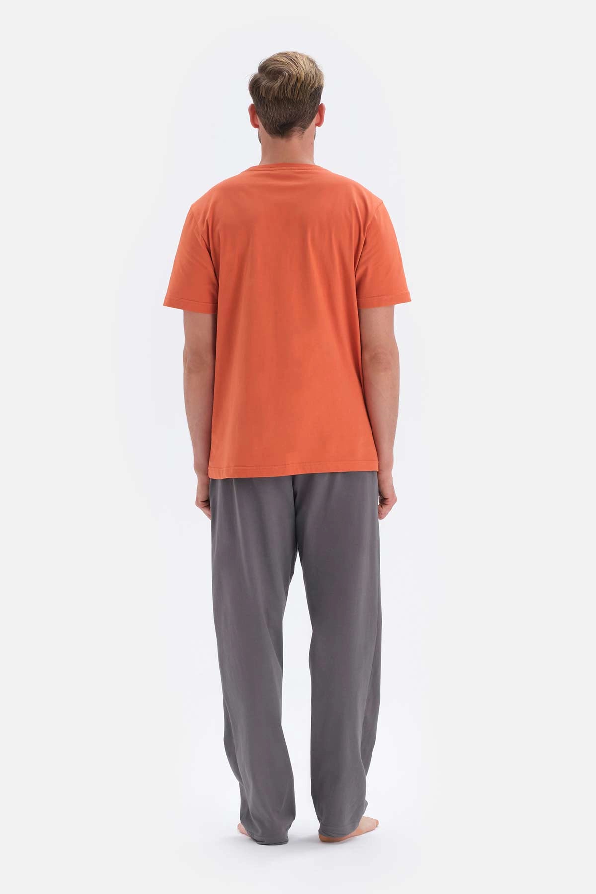 Turuncu Kısa Kollu Basıc Örme Pijama Takımı