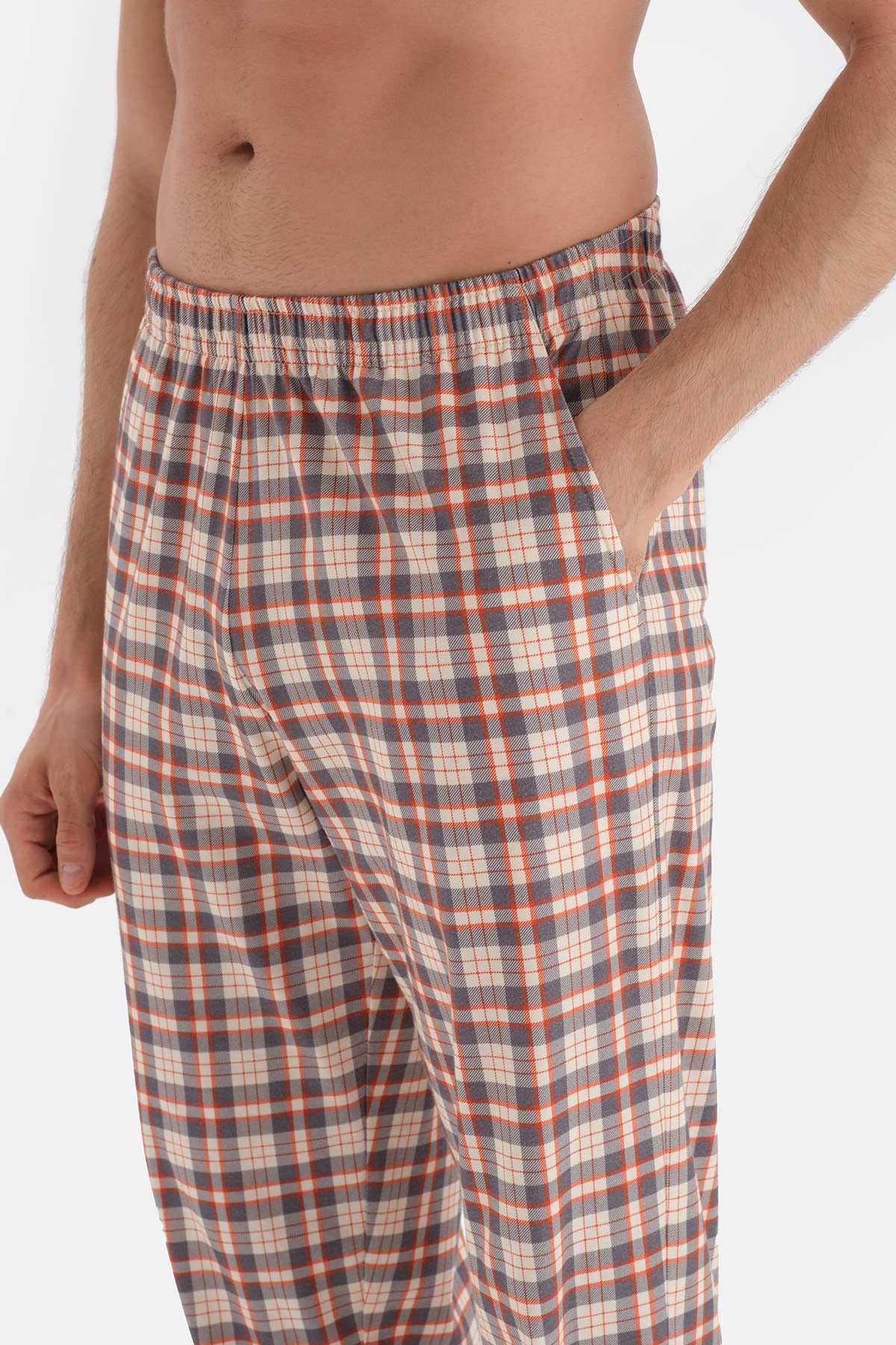 Gri Gömlek Yaka Ekose Örme Pijama Takımı