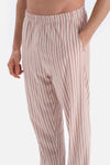 Ekru Çizgili Kısa Kol V Yaka Pamuklu Pijama Takımı