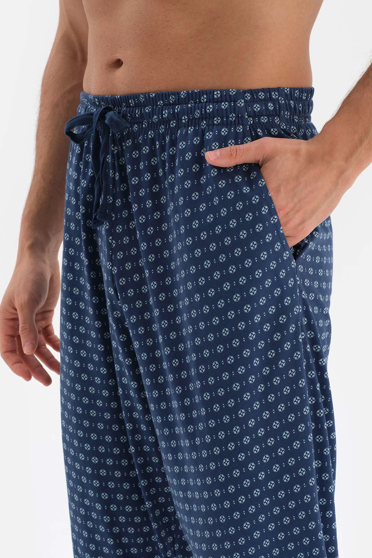 Lacivert Metraj Baskılı Gömlek Yaka Modal Pijama Takımı