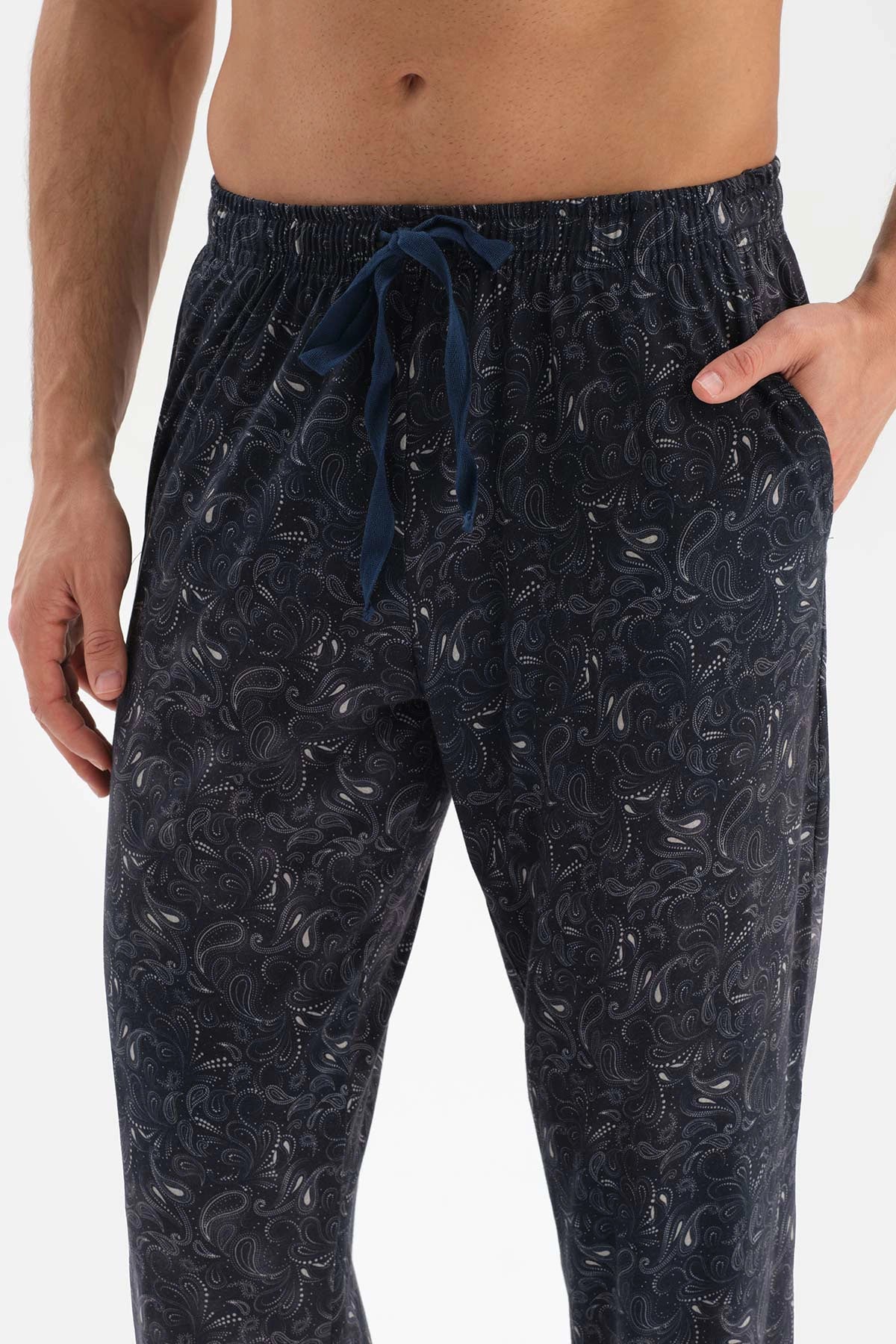 Lacivert Desenli Kısa Kol Modal Pijama Takımı