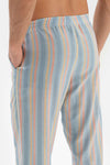 Açıkmavi Çizgili Kısa Kol Pamuklu Pijama Takımı
