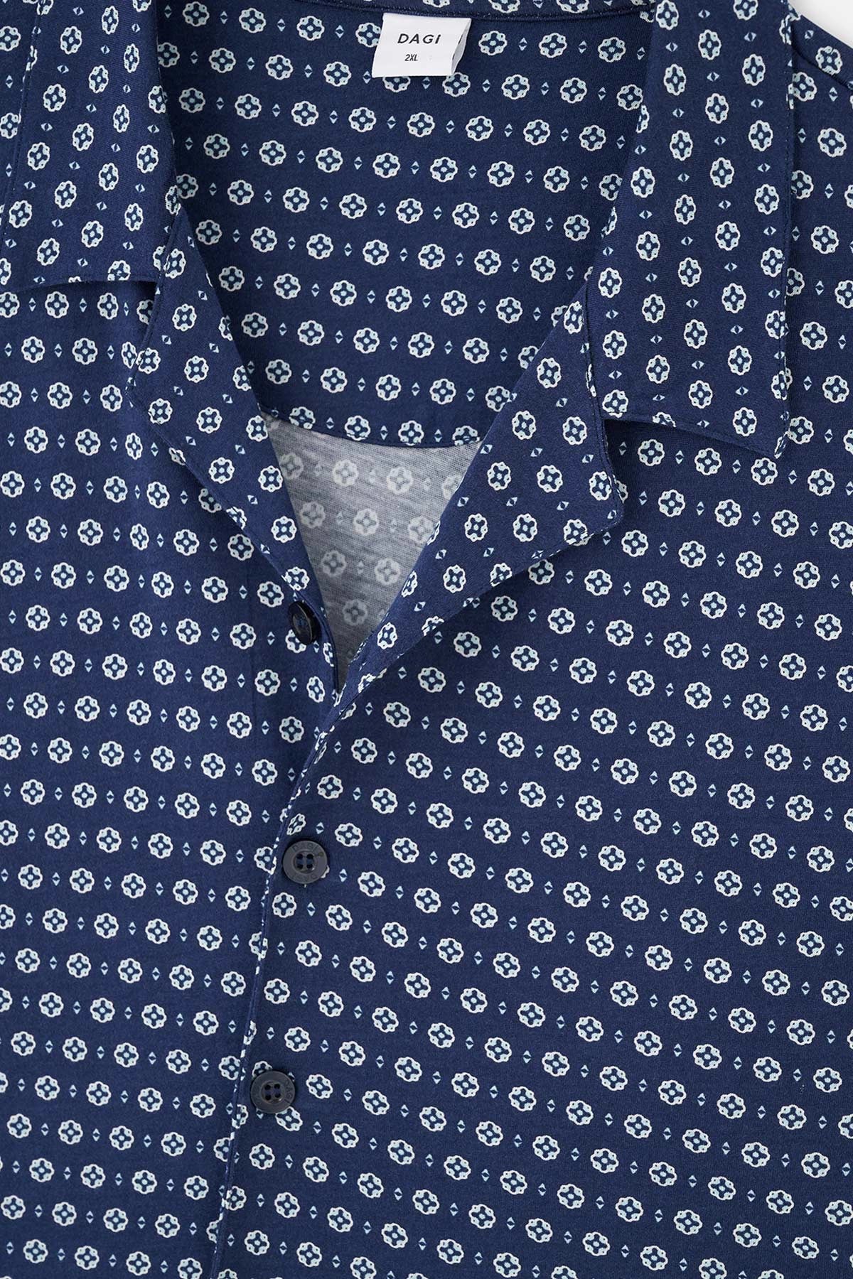 Lacivert Gömlek Yaka Metraj Baskılı Pijama Takımı