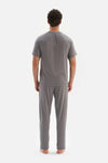 Gri Reglan Kol Jakarlı Pijama Takımı