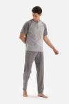 Gri Reglan Kol Jakarlı Pijama Takımı