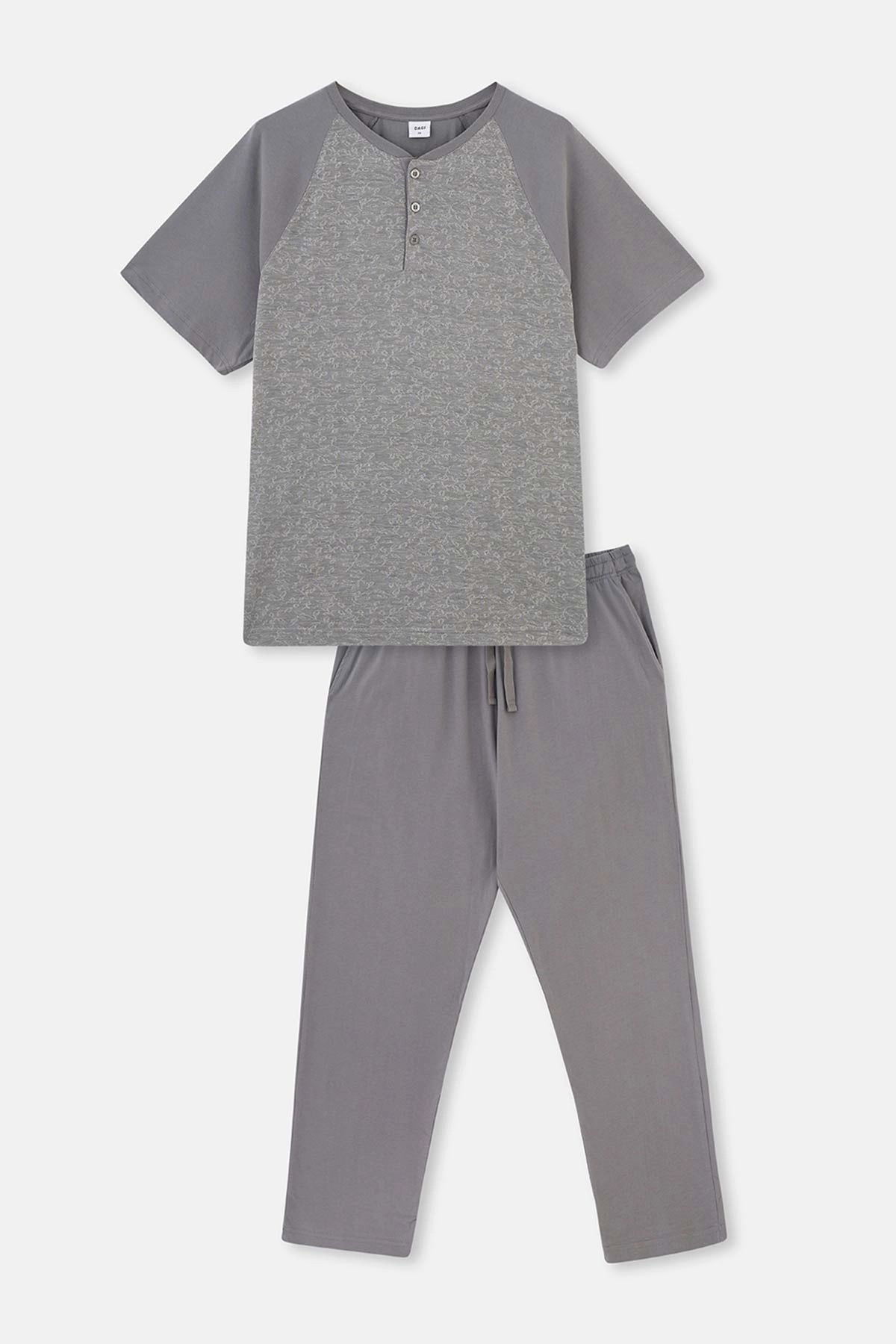 Gri Reglan Kol Jakarlı Pijama Takımı
