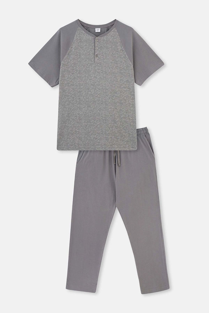 Gri Reglan Kol Jakarlı Pijama Takımı