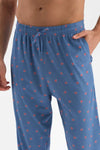 Mavi Gömlek Yaka Mikroprınt Baskılı Pijama Takımı