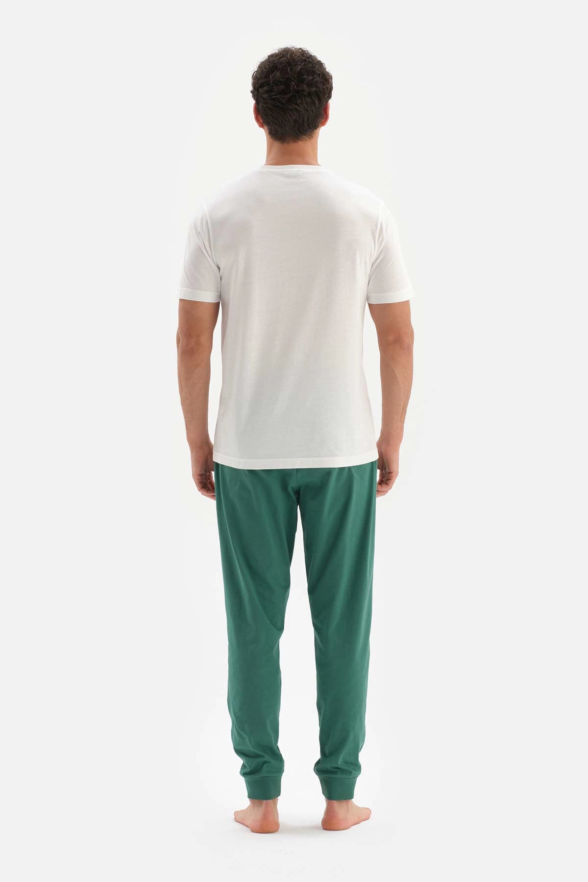 Ekru Bisiklet Yaka Baskılı Modal Pijama Takımı