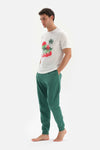 Ekru Bisiklet Yaka Baskılı Modal Pijama Takımı