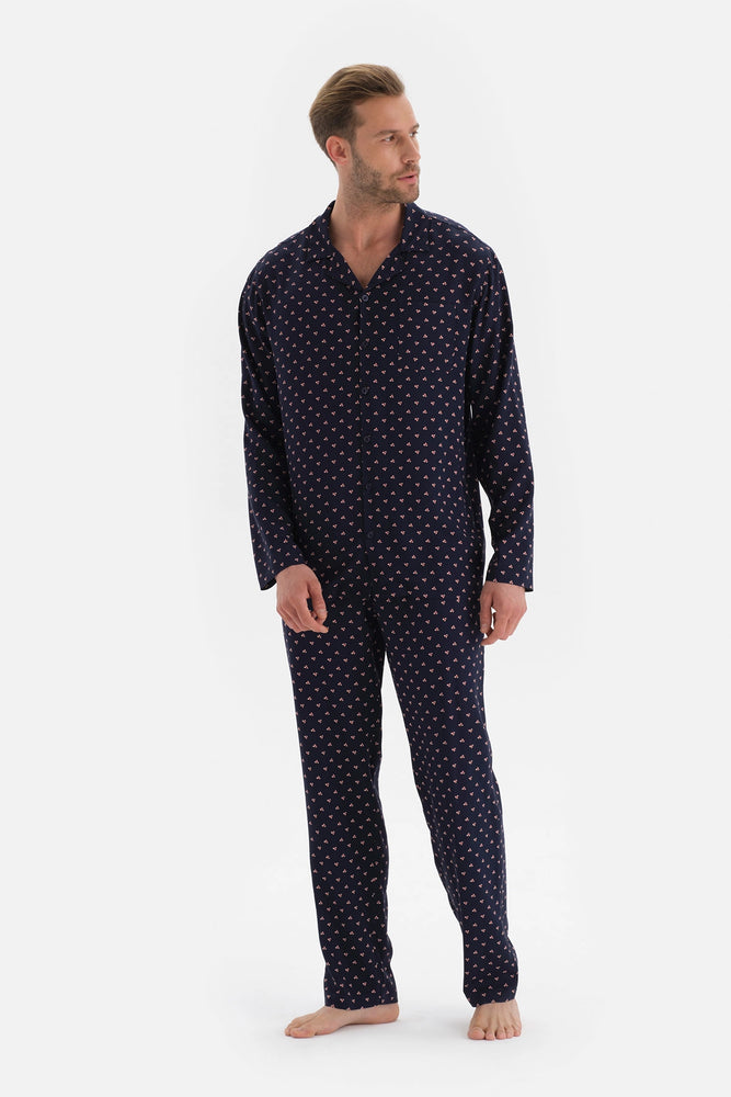 Lacivert Metraj Baskılı Viskon Pijama Altı