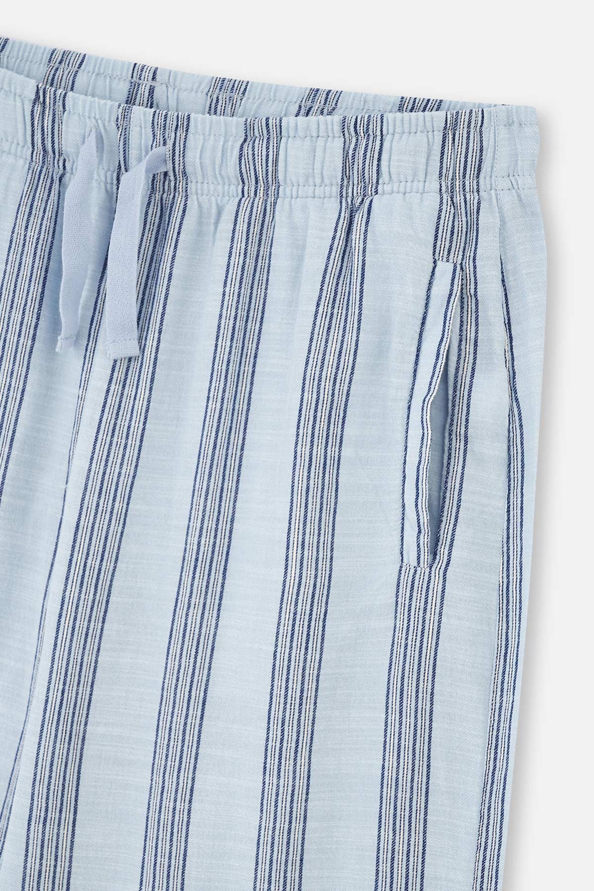 Açıkmavi Çizgili Dokuma Pijama Altı