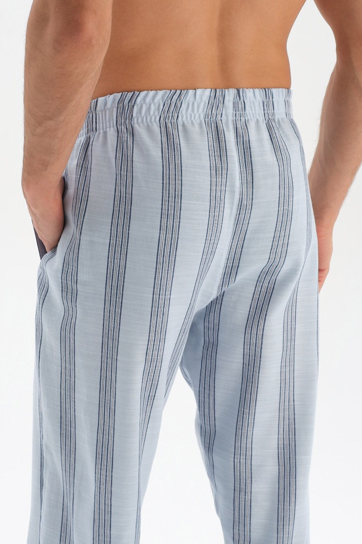 Açıkmavi Çizgili Dokuma Pijama Altı