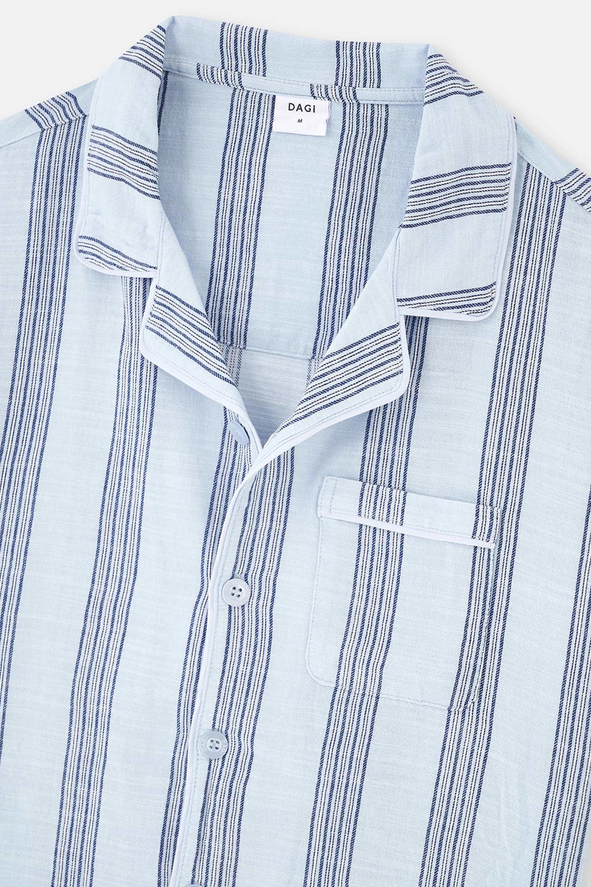 Açıkmavi Çizgili Dokuma Gömlek Pijama Üstü