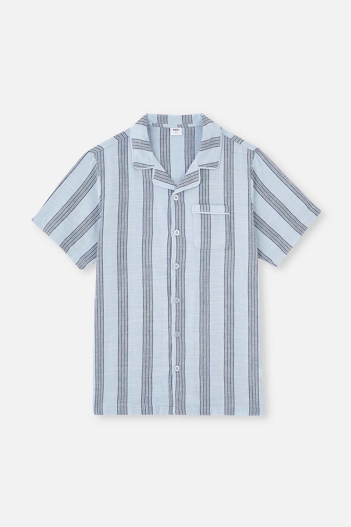 Açıkmavi Çizgili Dokuma Gömlek Pijama Üstü