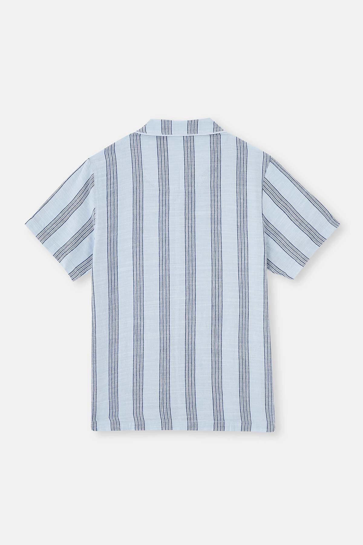 Açıkmavi Çizgili Dokuma Gömlek Pijama Üstü