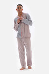 Kırmızı Patchwork Çizgili Gömlek Yaka Viskon Pijama Üstü