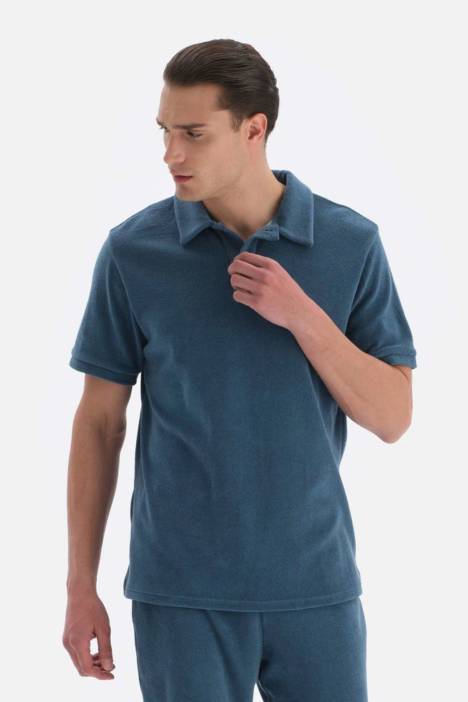 Indigo Havlu Polo Yaka Tişört